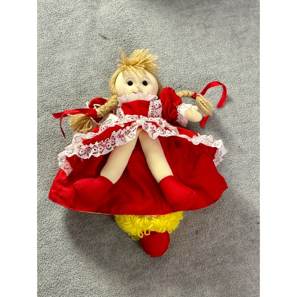 Vintage Topsy Turvy Flip Doll Red Dress Girl Yellow Polka Dot Clown 10 Inch